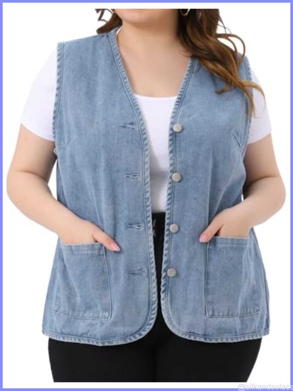 Women's Plus Size Denim Vest Sleeveless Button V Neck Waistcoat
